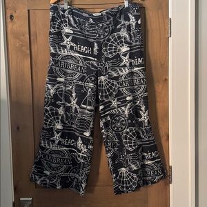 Joie Wide Leg Cropped Linen blend Pants Womens XL Beach Nautical Vacation Resort